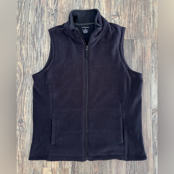 Lands’ End Fleece Vest Women’s Medium Black Full Zip Pockets Casual Athleisure - Picture 1 of 8